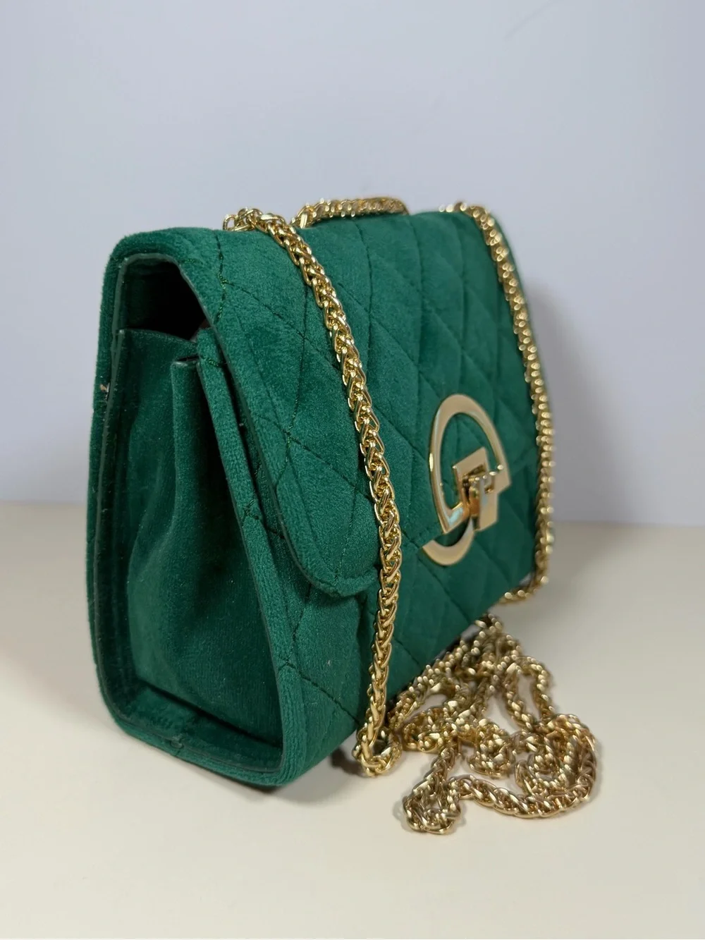 Unk Emerald Quilted Crossbody Bag with Gold Chain